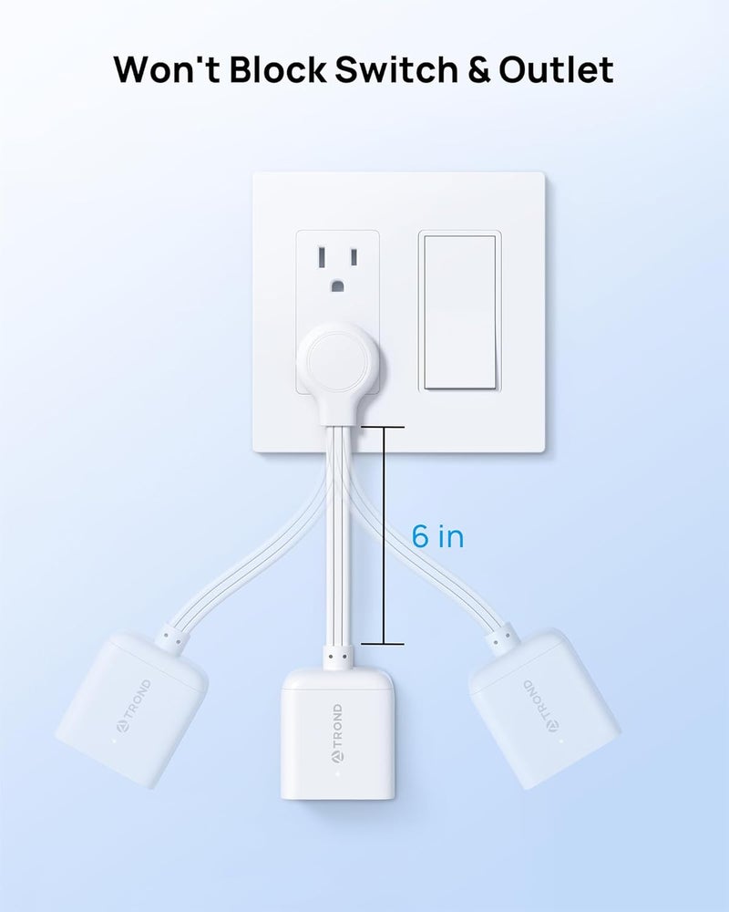TROND Flat Outlet Extender with 6 Inch Cord - ETL Listed Flat Plug Extension Outlet Splitter Adapter, Electrical 3 Way Multi Wall Plug Extender for Home Office Dorm Room Cruise Ship Travel, White - Image 5